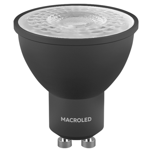 [PAR16-PVCN-7W-38D] MACROLED DICROICA  7W AC100-240V CALIDO 3000K SPD1500V 38° (MARCO-NEGRO)