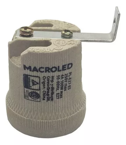[PL-E27-ES] MACROLED PORTALAMPARA CERAMICO E27 CON  ESCUADRA