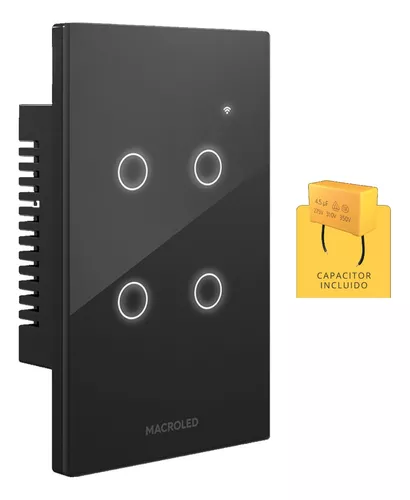 [TSX4N-CP] MACROLED TECLA SMART NEGRO MACROLED 4 CANALES AC100-240V MAX 10A CON CAPACITOR