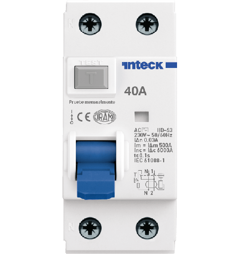 [IID-63 2P 40A 30mA AC 6KA] INTECK DIFERENCIAL 2X40A 30MA CLASE AC 6 KA 