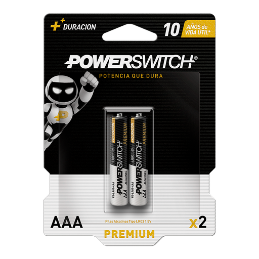 [PS-LR03-AAA-P2] POWERSWITCH PILA ALCALINA AAA BLISTER DE 2 PILAS, 1.5V, 1200mAh
