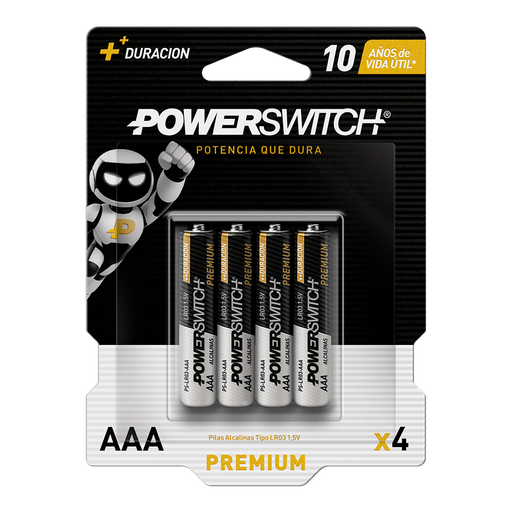 [PS-LR03-AAA-P4] POWERSWITCH PILA ALCALINA AAA BLISTER DE 4 PILAS, 1.5V, 1200mAh