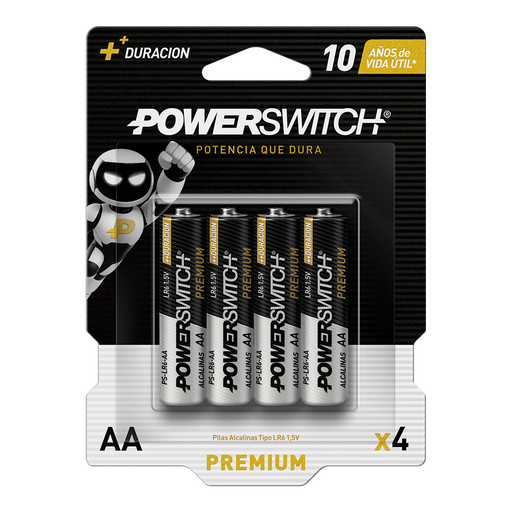 [PS-LR6-AA-P4] POWERSWITCH PILA ALCALINA AA BLISTER DE 4 PILAS, 1.5V, 2800mAh 