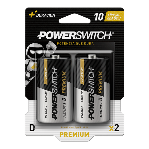 [PS-LR20-D-P2] POWERSWITCH PILA ALCALINA LR20 D BLISTER 2 PILAS, 1.5V, 18000mAh
