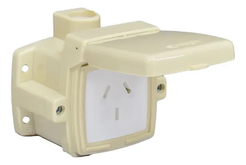 [0733603] EXULTT CAJA CAPSULADA ARMADO EXTERIOR 16 BEIGE CON 1 TOMACORRIENTE 10 A