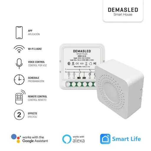 [DOMO-18-2G] DEMASLED SWITCH MINI SMART WIFI+RF 2 CANALES 10A MAX 2.4 GHz 
