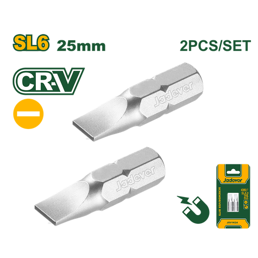 [JDSV1K24] JADEVER PUNTAS DE DESTORNILLADOR - SL6 X 1 X 25MM - 2 PIEZAS/JUEGO - AC. CR-V ENDURECIDO Y REVENIDO 