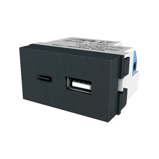 [80646] JELUZ PLATINUM 2 TOMAS USB+USB TIPO "C" 3A NEGRO