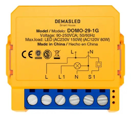 [DOMO-25-A2] DEMASLED MODULO SMART SWITCH WIFI  PARA 1A 220 2.4GHz